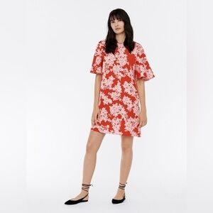 Diane Von Furstenberg Arlene Silk Blend Mini Dress Ruffle Red Floral Womens Sz L